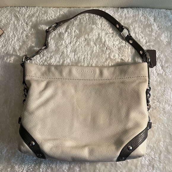 Coach Carly Cream and Gray Leather Shoulder Bag - Picture 1 of 13